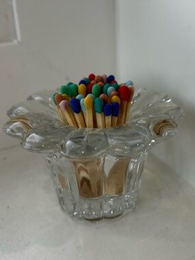 Heisey Crystolite Rosette Clear Glass Flower Taper Candle match holder w striker